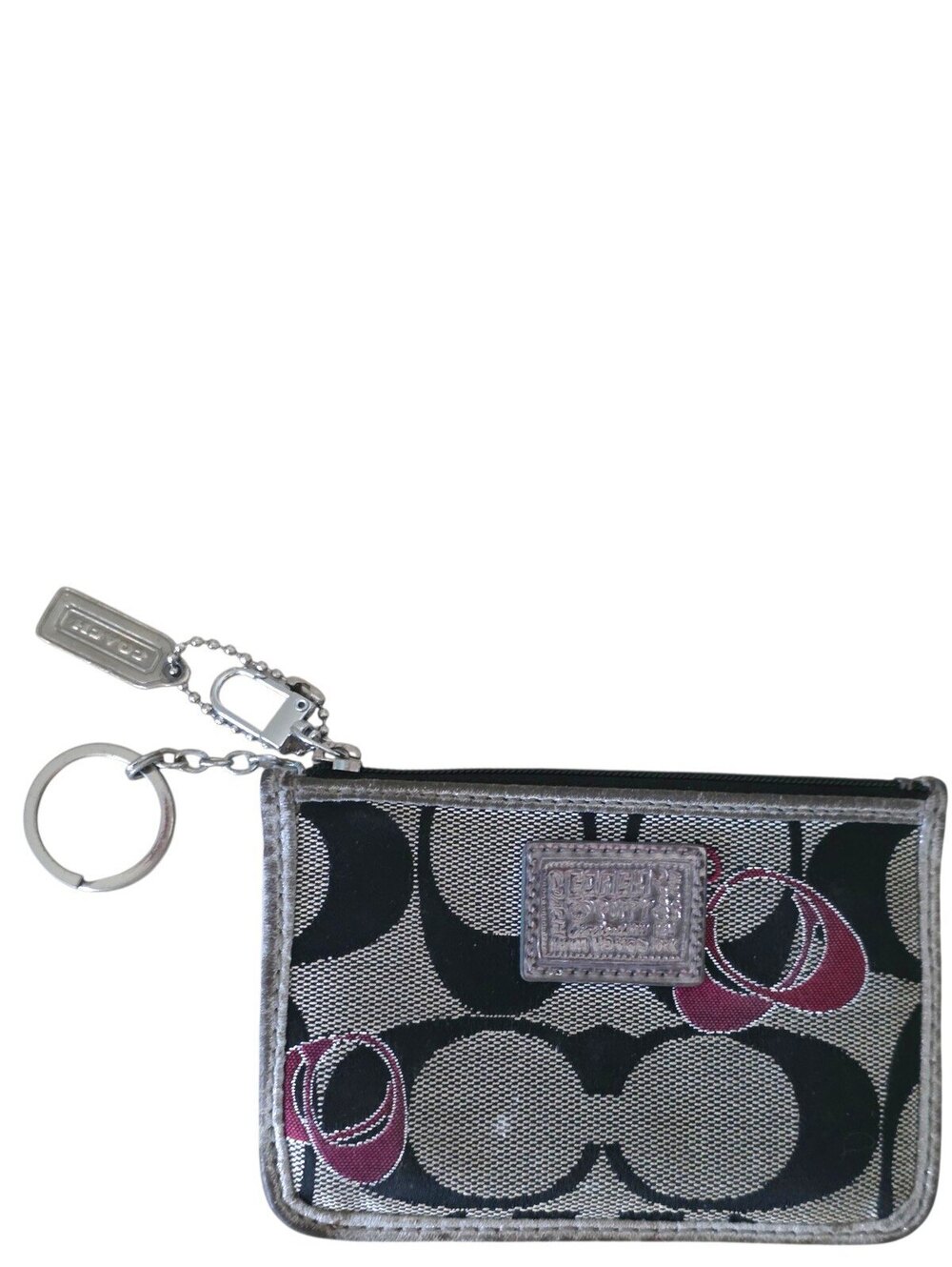 Coach Poppy Signature C Black Gray Pink Cardholder Coin Case Keychain Wallet Y2K